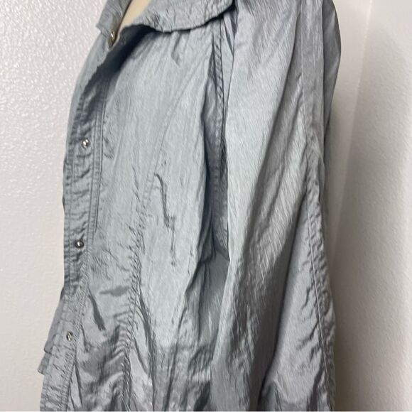 Vintage 80s Lightweight Jacket Shimmer Silver Tudor Court Mid Length Size Medium - Picture 7 of 11